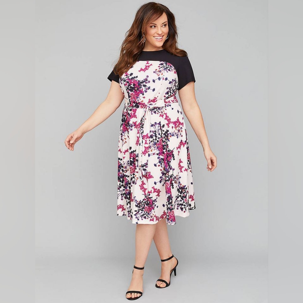 Lane Bryant Fit & Flare Scuba Dress Tie Front 22/24 22W 24W